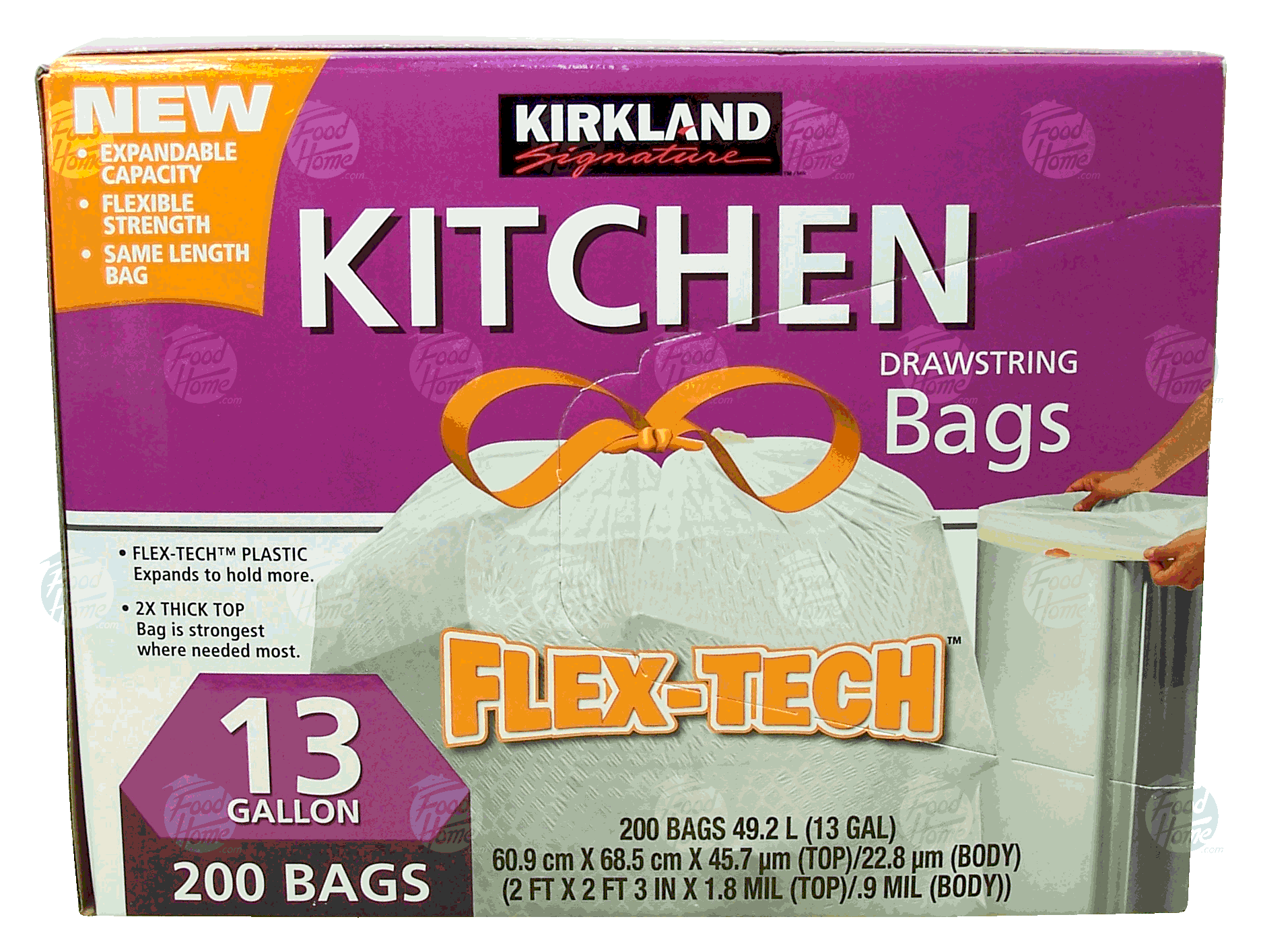 Kirkland Signature Flex-Tech kitchen drawstring trash bags, 13-gallon Full-Size Picture
